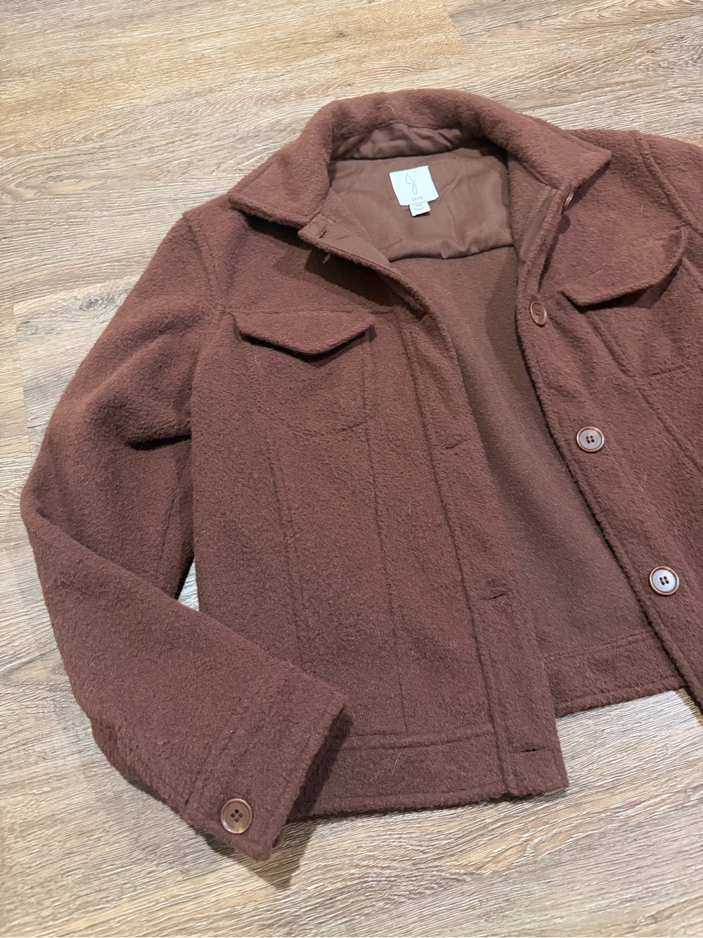 Joie Brown Cropped Shirt Jacket Small Button Front Fuzzy Brown - Picture 3 of 7